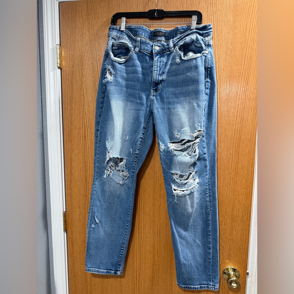 Judy Blue Distressed Skinny Jeans - Light Blue 14W